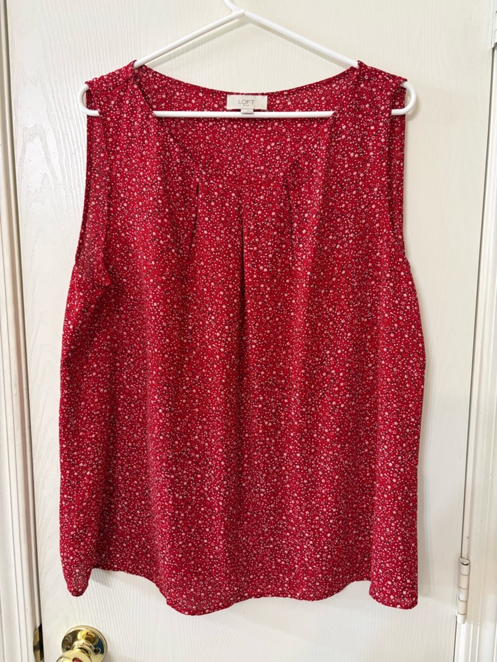 LOFT Red Floral Pleated Blouse